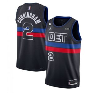 Unisex Detroit Pistons #2 Cade Cunningham Black 2022/23 City Edition With NO.6 Patch Stitched Basketball Jersey